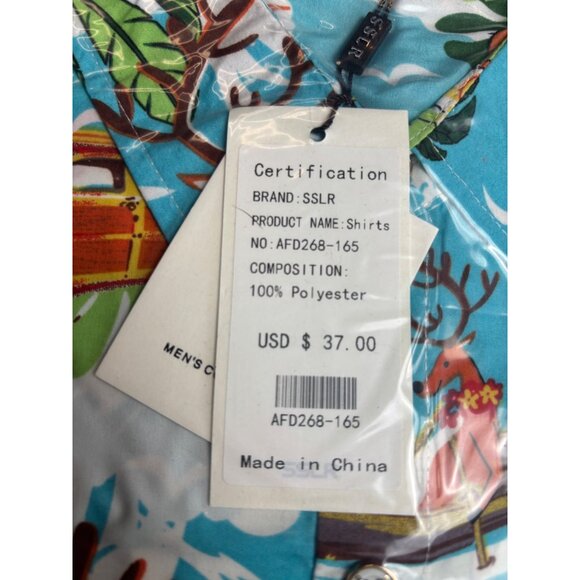 SSLR Hawaiian Santa Print Santa Mens S Short Sleeve Button-Down Shirt - Picture 7 of 8